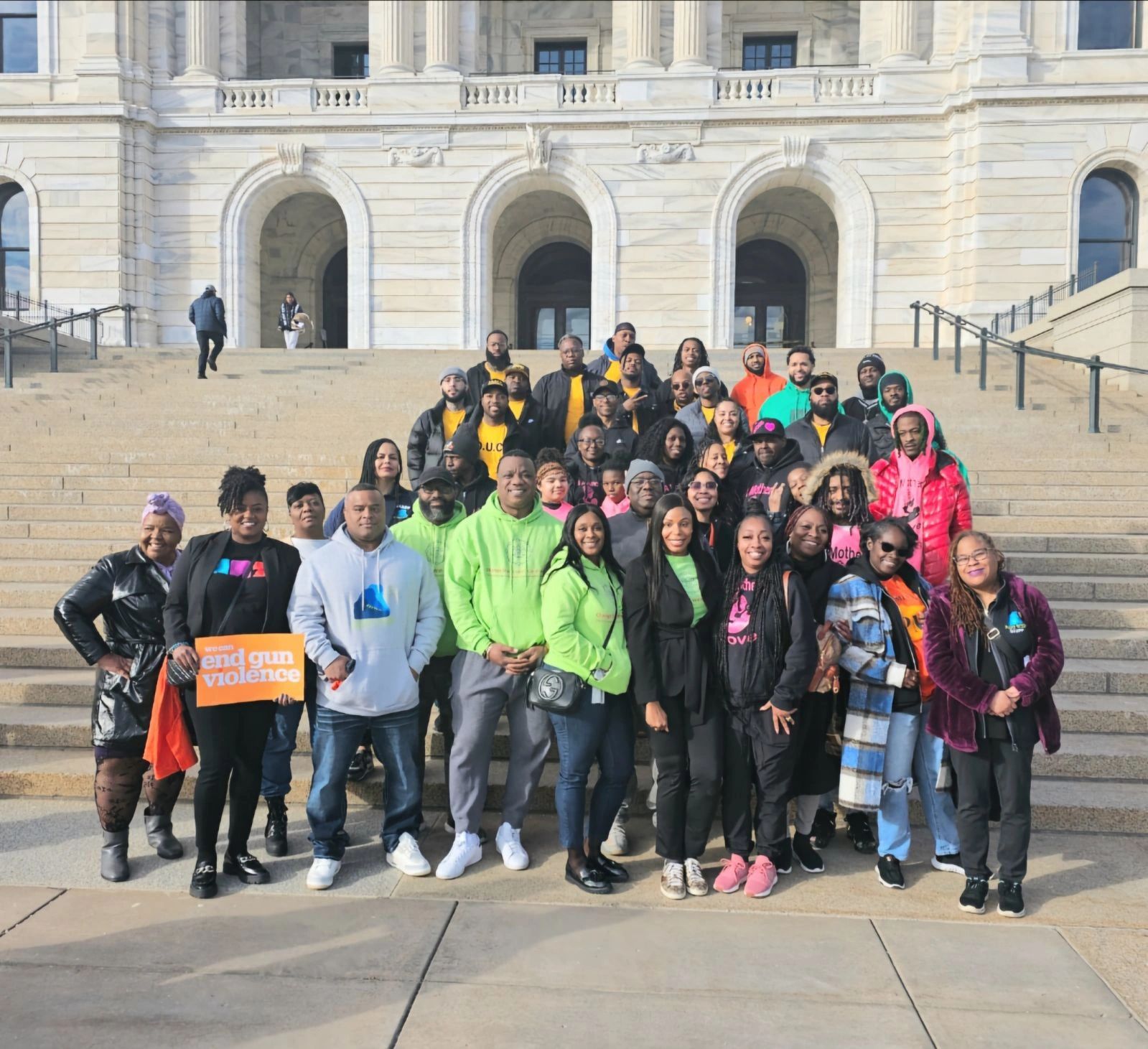 The Urban Conservation participants and staff gathered on the steps of a civic building