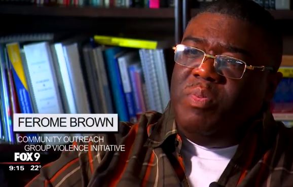Ferome Brown speaking on camera during the FOX 9 report Trauma and crime: The hidden epidemic